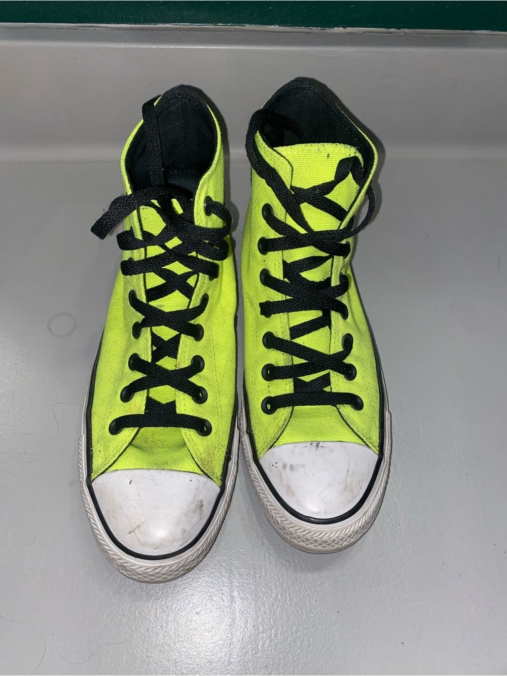 Neon Yellow High-Top Canvas Sneakers with Black Laces